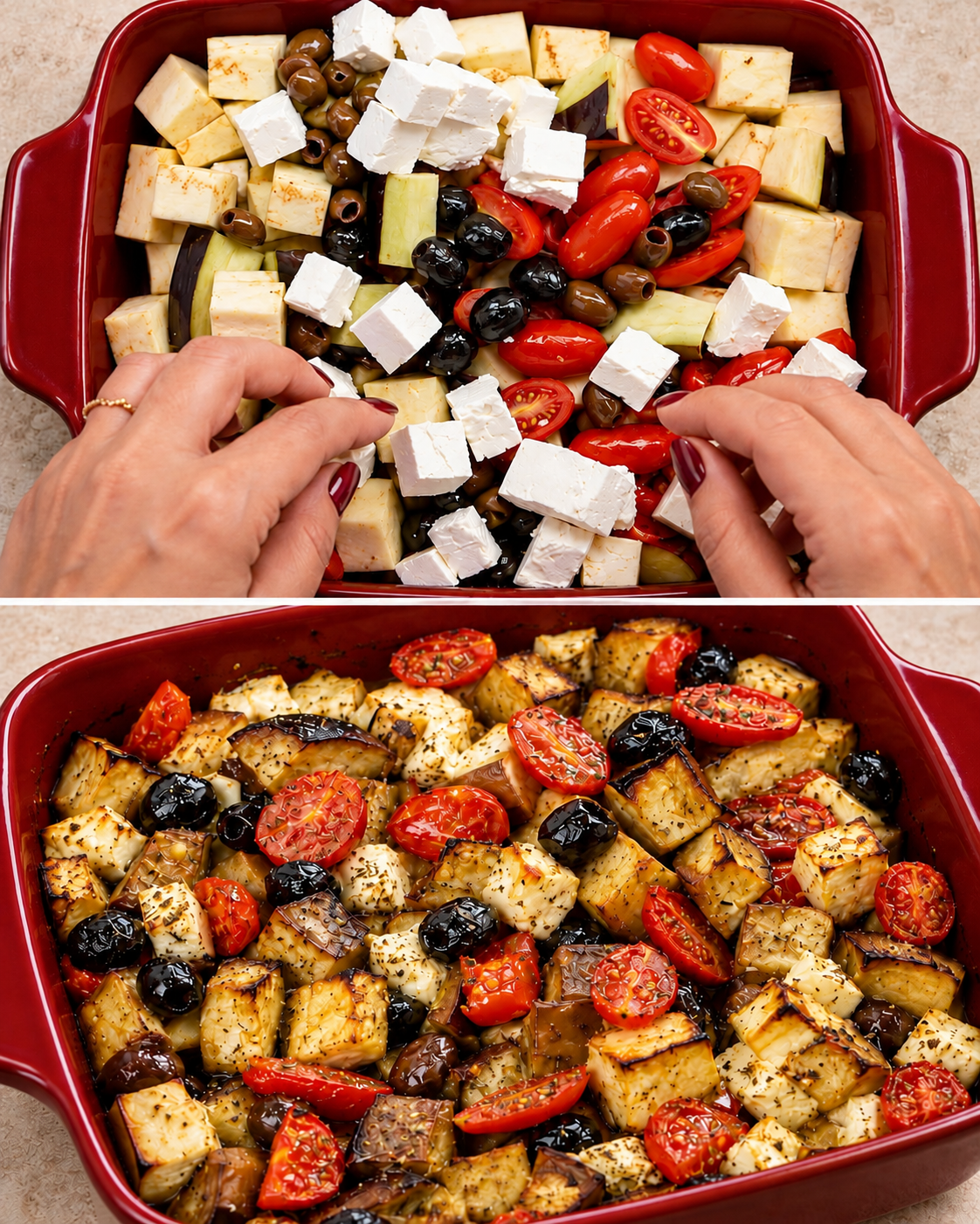 melanzane alla greca, melanzane alla greca al forno, ricetta melanzane alla greca, melanzane al forno, melanzane con feta, melanzane con pomodorini e olive, piatto mediterraneo, contorno mediterraneo, piatto unico vegetariano, ricetta greca, cucina greca, melanzane alla greca con zucchine, melanzane alla greca con peperoni, melanzane alla greca con cipolla rossa, melanzane alla greca con capperi, melanzane alla greca con patate, melanzane alla greca con formaggio grattugiato, melanzane alla greca con pangrattato, melanzane alla greca con pomodoro fresco, melanzane alla greca senza glutine, melanzane alla greca vegane, cucina italiana, ricette della nonna, melanzane medie, feta greca, pomodorini, olive nere, olive taggiasche, olive Kalamata, olio extravergine d'oliva, origano secco, sale, pepe nero, come fare le melanzane alla greca, cottura melanzane al forno, teglia rettangolare, conservazione melanzane alla greca, melanzane alla greca in frigorifero, contorno per carne, contorno per pesce, piatto unico, antipasto mediterraneo, buffet di verdure, abbinamento pane casereccio, abbinamento pita greca, abbinamento yogurt greco, abbinamento vino bianco, Soave, Vermentino, abbinamento vino rosato, Cerasuolo d'Abruzzo