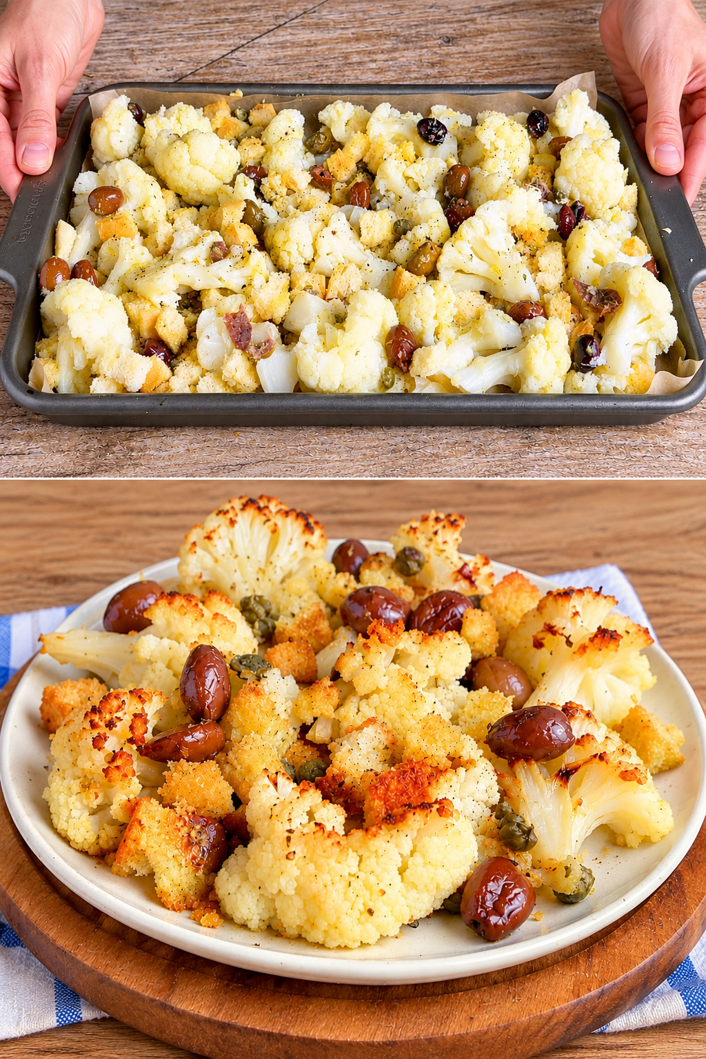 cavolfiore alla siciliana, ricetta cavolfiore alla siciliana, contorno siciliano, cavolfiore gratinato, olive taggiasche, capperi, acciughe sott'olio, pane raffermo, parmigiano, origano, ricetta facile e veloce, pranzo in famiglia, cena con gli amici, piatto unico, cucina italiana autentica, ricette della nonna, piatti al forno, cavolfiore in padella, cavolfiore con pomodorini, cavolfiore con peperone, cavolfiore con formaggio, cavolfiore con pinoli e uvetta, contorni di verdure, verdure di stagione, cucina siciliana, tradizione culinaria, ricette light, cucina naturale, secondi vegetariani, contorni sostanziosi