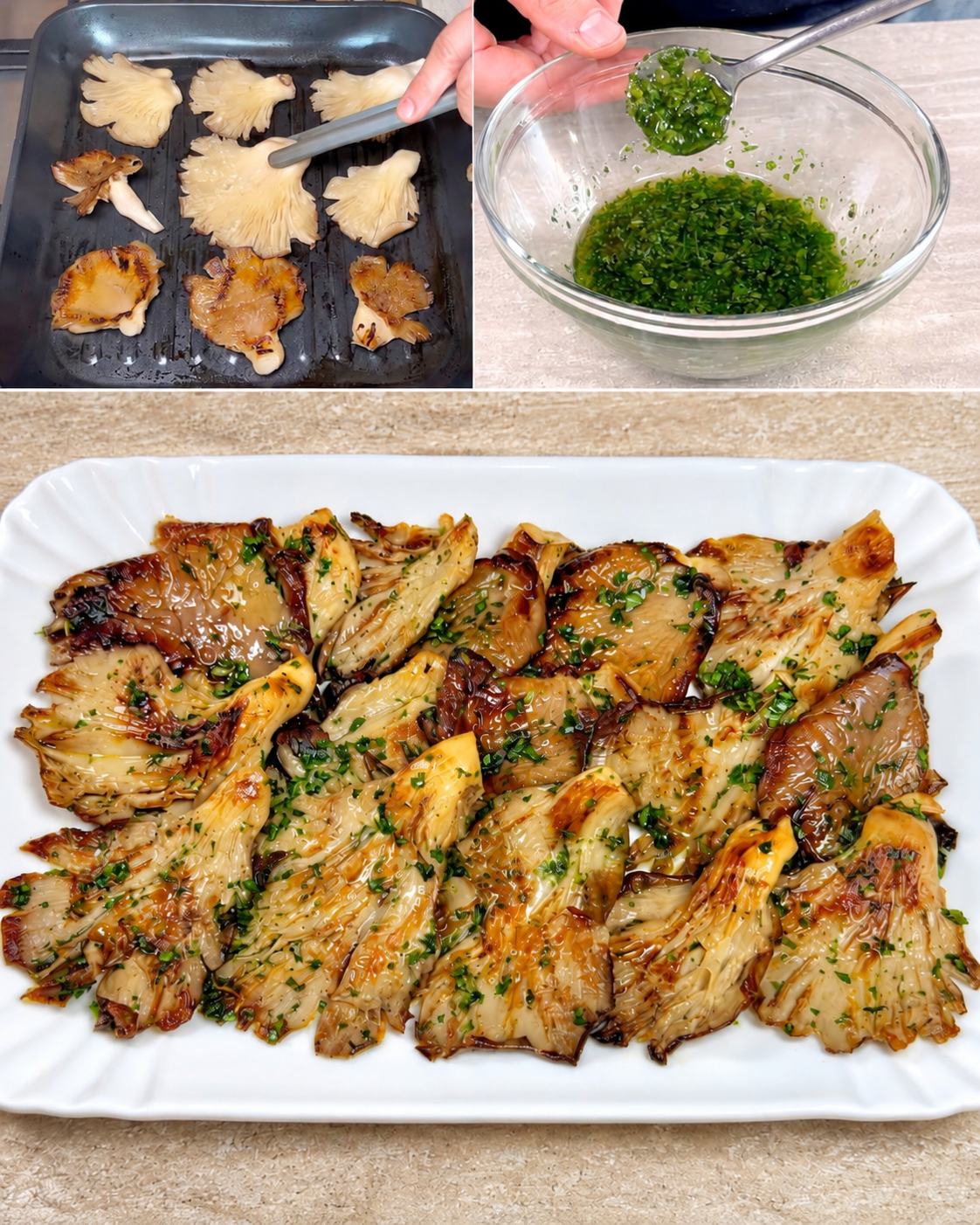 funghi arrostiti, funghi alla piastra, funghi pleurotus, funghi orecchioni, funghi ostrica, ricetta funghi arrostiti, contorno autunnale, contorno di funghi, funghi arrostiti al peperoncino, funghi arrostiti al limone, funghi arrostiti all'aglio e prezzemolo, funghi arrostiti al rosmarino, funghi arrostiti alla salvia, funghi arrostiti al basilico, funghi arrostiti con aceto balsamico, funghi arrostiti con scaglie di parmigiano, funghi arrostiti senza glutine, funghi arrostiti vegani, cucina italiana, ricette della nonna, funghi freschi, prezzemolo, menta, aglio, timo, olio extravergine di oliva, sale, come fare i funghi arrostiti, cottura funghi alla piastra, pulizia funghi, salsina aromatica, conservazione funghi arrostiti, funghi in frigorifero, contorno per carne, contorno per pesce, antipasto di funghi, aperitivo di funghi, abbinamento polenta, abbinamento uova, abbinamento formaggi, abbinamento vino rosso, Chianti, Montepulciano, abbinamento vino bianco, Vermentino, Greco di Tufo