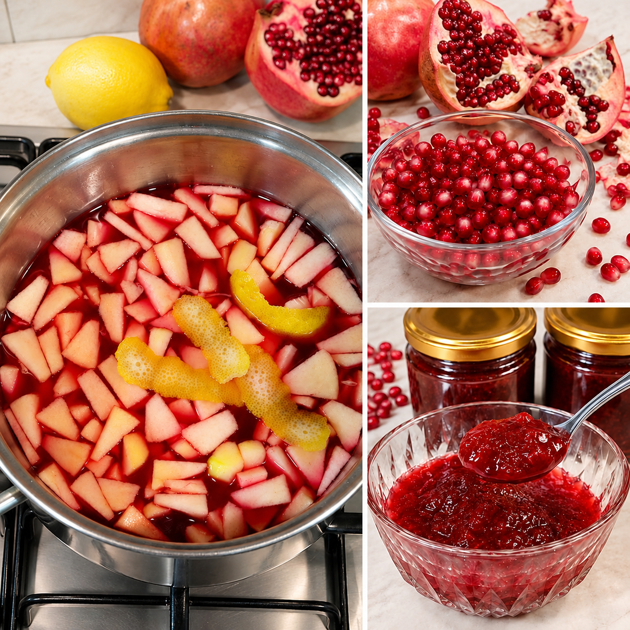 confettura di melograno, marmellata di melograno, ricetta confettura di melograno, conserve autunnali, melograno benefici, antiossidanti, vitamina C, polifenoli, antocianine, succo di melograno, zucchero, succo di limone, pectina, ricetta facile e veloce, conserve fatte in casa, marmellata per crostate, marmellata per colazione, confettura fatta in casa, ricetta tradizionale italiana, confettura di melograno e mela, confettura di melograno e cannella, confettura di melograno e zenzero, sterilizzare i barattoli, pastorizzazione, conservazione marmellata, idee regalo fatte in casa, cucina naturale, ricette della nonna, tradizione culinaria italiana, cucina autunnale