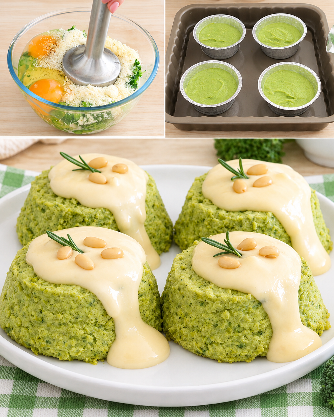flan di broccoli, sformatini di broccoli, flan vegetariano, antipasto vegetariano, contorno vegetariano, ricetta flan di broccoli, flan di broccoli al forno, flan di broccoli a bagnomaria, flan di broccoli e gorgonzola, flan di broccoli e pecorino, flan di broccoli e noci, flan di broccoli e granella di nocciole, flan di broccoli e fonduta al gorgonzola, flan di broccoli e crema al parmigiano, flan di broccoli e cavolfiore, flan di broccoli e zucchine, flan di broccoli senza glutine, flan di broccoli vegani, cucina italiana, ricette della nonna, broccoli, latte, parmigiano grattugiato, uova, sale, pepe, salsa al formaggio, pinoli, rosmarino, come fare il flan di broccoli, cottura flan di broccoli, pirottini in alluminio, bagnomaria, sformare flan, guarnire flan, conservazione flan, flan in frigorifero, antipasto elegante, contorno raffinato, buffet di antipasti, pranzo con ospiti, cena con ospiti, abbinamento insalata mista, abbinamento vino bianco, Vermentino, Greco di Tufo