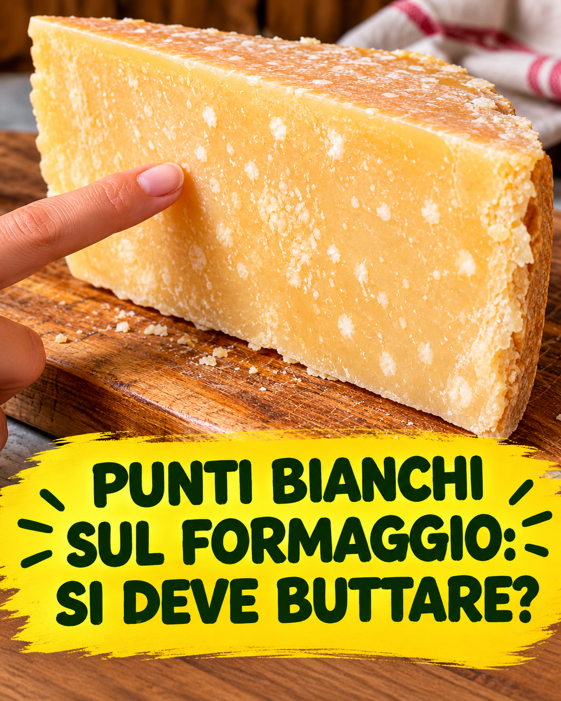 puntini bianchi formaggio, cristalli di tirosina, formaggio stagionato, Parmigiano Reggiano, Grana Padano, muffa formaggio, cristalli lattato di calcio, stagionatura formaggio, formaggio di qualità, come riconoscere la muffa, formaggio sicuro, conservazione formaggio, formaggi italiani, DOP, prodotti tipici italiani, sicurezza alimentare, come conservare il formaggio, formaggio da taglio, cristalli nel formaggio, formaggio digeribile, umami, proteine del latte, caseina, amminoacidi, enzimi proteolitici, stagionatura lunga, formaggio scaduto, formaggio da buttare, cucina italiana autentica, tradizione casearia