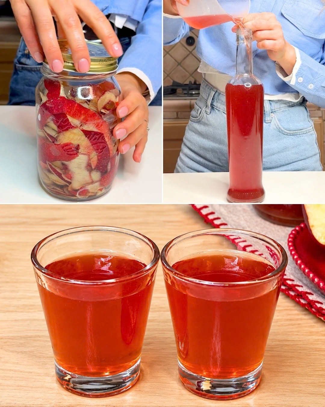 liquore alle mele, liquore fatto in casa, ricetta liquore alle mele, digestivo fatto in casa, liquore con bucce di mele, alcol puro, sciroppo di zucchero, cannella, liquore artigianale, bevande alcoliche fatte in casa, liquore per Natale, idee regalo fatte in casa, liquore alle fragole, liquore all'arancia, ricetta facile e veloce, liquore digestivo, liquore dolce, liquore aromatico, ricetta tradizionale italiana, cucina naturale, ricette della nonna, liquore con mele biologiche, macerazione, conservazione liquore, liquore fatto in casa per regalo, bevande fatte in casa, liquore per fine pasto, liquore alle mele e cannella, liquore alle mele e vaniglia, liquore alle mele e zenzero