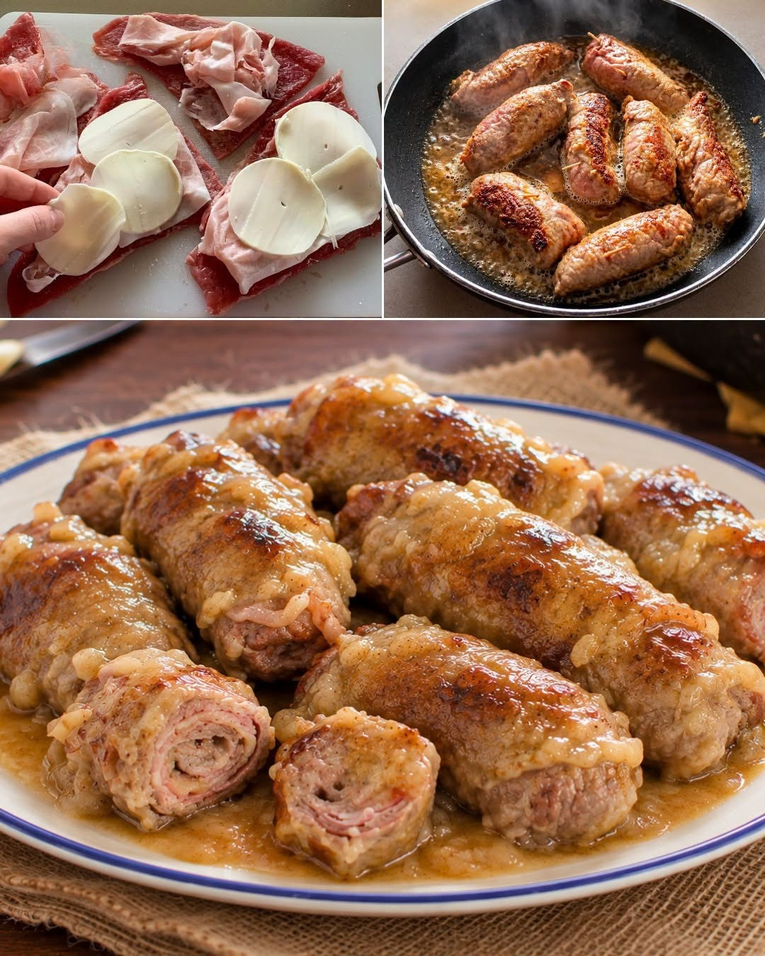involtini alla birra, ricetta involtini, secondi di carne, involtini di vitello, involtini filanti, cucina italiana, ricetta facile e veloce, cena con ospiti, pranzo in famiglia, carne tenera, scaloppine di vitello, prosciutto cotto, provola, birra in cucina, alloro, farina, olio extravergine di oliva, ricetta tradizionale italiana, cucina casalinga, piatti di carne, secondi veloci, ricette con vitello, ricette con birra, patate arrostite, contorni di stagione, involtini alla birra con pollo, involtini alla birra con speck, cucina italiana autentica, ricette della nonna, secondi filanti