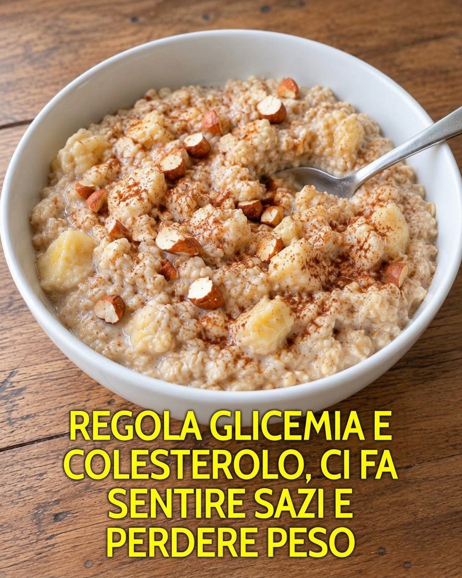 avena, fiocchi d'avena, beta-glucano, colesterolo LDL, abbassare il colesterolo, glicemia stabile, diabete prevenzione, perdita di peso, dimagrire, sazietà, fibre solubili, colazione sana, porridge, avena per dimagrire, come mangiare l'avena, avena benefici, avena colesterolo, avena zuccheri, avena peso, indice glicemico, carboidrati complessi, proteine vegetali, magnesio, ferro, zinco, alimentazione sana, cucina naturale, stile di vita sano, prevenzione malattie, rimedi della nonna