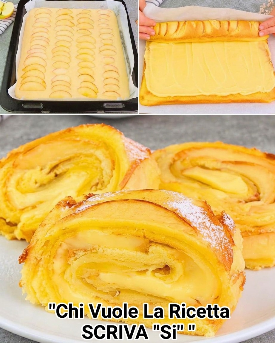 rotolo alle mele, ricetta rotolo alle mele, dolce soffice, crema pasticciera, pasta biscotto, dolce con mele, rotolo dolce, ricetta facile e veloce, merenda golosa, dessert fine pasto, pasticceria casalinga, ricetta tradizionale italiana, dolci per buffet, ricetta con uova e farina, dolce al limone, rotolo con crema, ricetta con lievito, dolci per feste, cucina italiana autentica, dolci fatti in casa, ricetta della nonna, rotolo alle mele e cannella, rotolo alle mele e noci, dolce per bambini, ricette con mele, dolci soffici, colazione italiana, rotolo alle mele facile, dolci autunnali